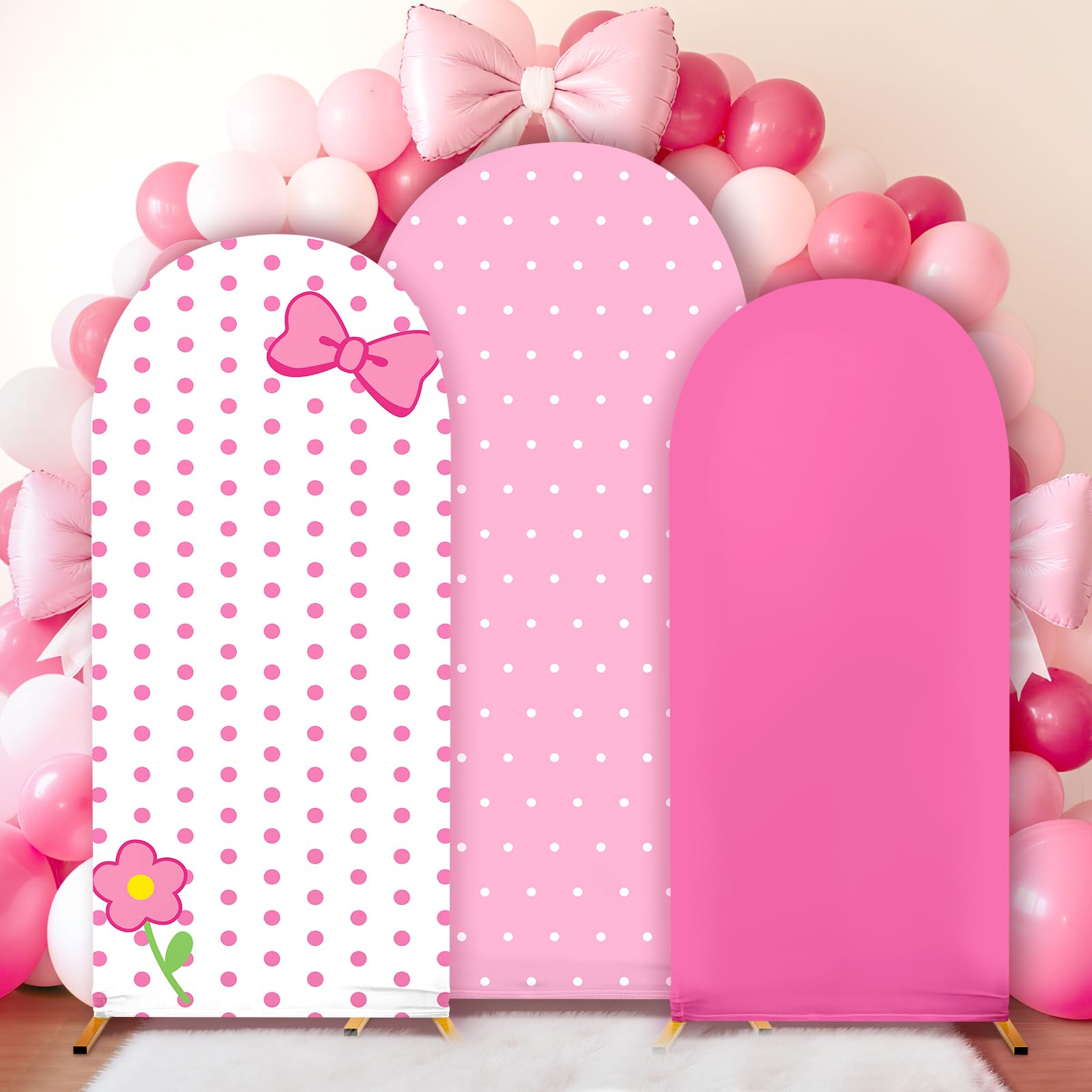 Photo 1 of 3Pcs Pink Arch Backdrop Cover Pink Stretchy Arch Backdrop Stand Cover Cartoon Cat Bow Spandex 4ft 5ft 6ft Background Covers Cute Spot Photos Prop Covers for Wedding Bridal Baby Shower Photo Decoration