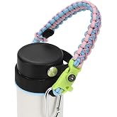 QeeCord 2.0 Paracord Handle for Hydroflask 2.0 Wide &amp; Standard Mouth Water Bottles Strap Carrier with New Safety Ring Holder, 12oz - 64oz