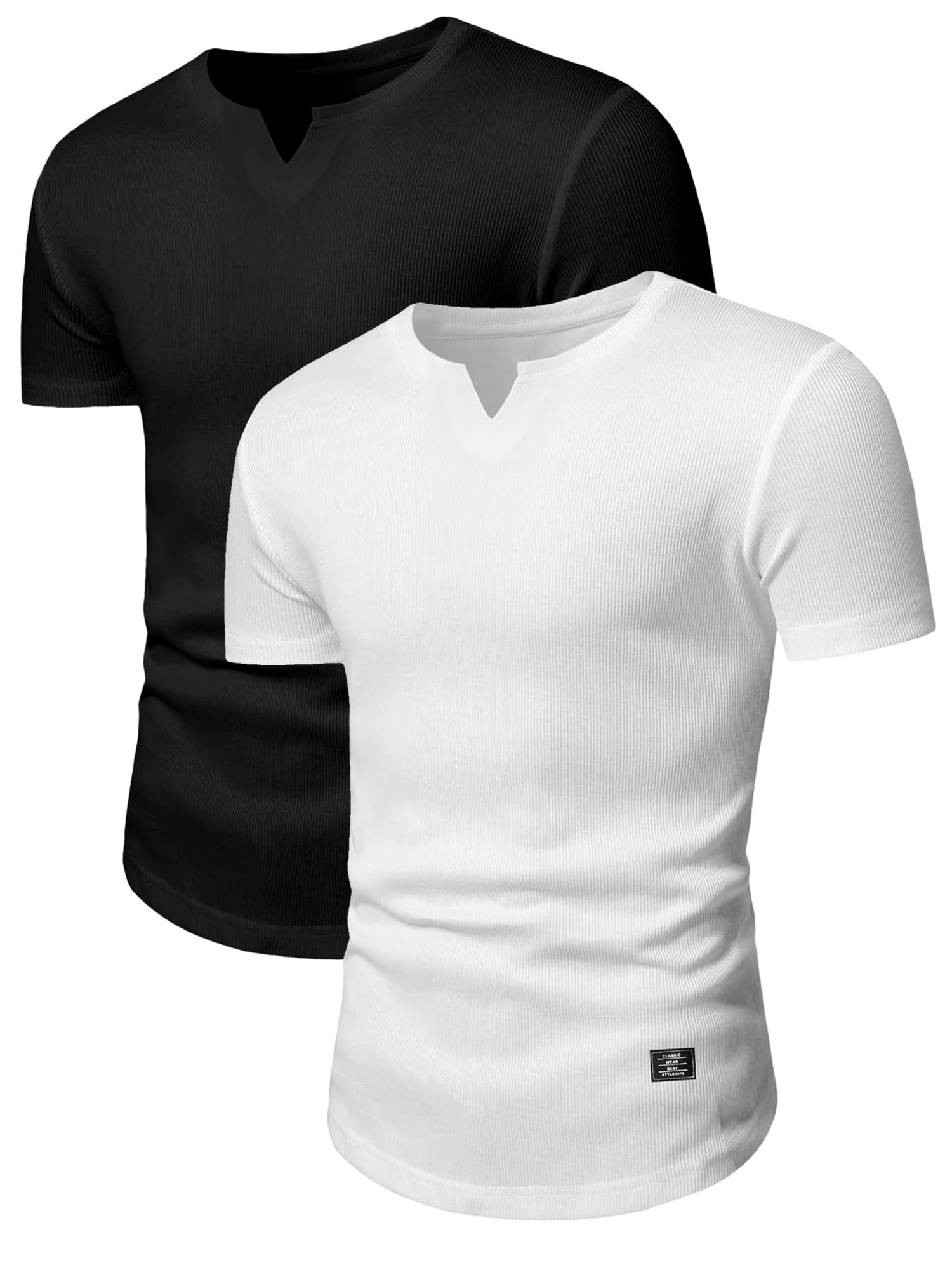 Photo 1 of **MISSING BLACK SHIRT***PLEPAN 1 Pcs Henley Shirts for Men Muscle Slim T Shirt V-Neck Short Sleeve Hipster Longline Gym Workout Athletic T-Shirt, Black & White, Large