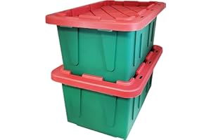 HOMZ 4415MXDC.02 Durabilt 15 Gallon Heavy Duty Impact Resistant Stackable Holiday Storage Tote with Snap-Fit Lid, Green/Red (2 Pack)