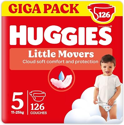 - Little Movers - Couches bébé taille 5 - (11-25 kg) - Absorbtion rapide, Pas de Fuite, jusqu'à 12h au Sec - Confort & Protection -Ceinture extensible ultra douce - Pack 1 mois 126 Couches