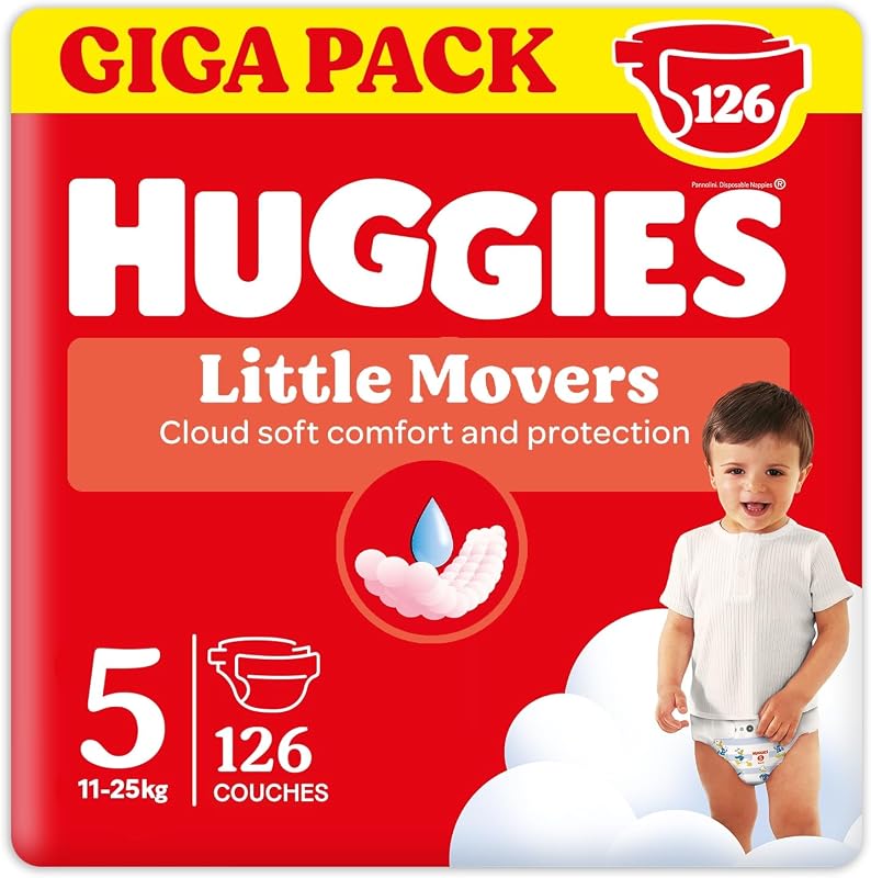 - Little Movers - Couches bébé taille 5 - (11-25 kg) - Absorbtion rapide, Pas de Fuite, jusqu'à 12h au Sec - Confort & Protection -Ceinture extensible ultra douce - Pack 1 mois 126 Couches
