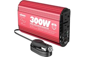 GIANDEL 300Watt Pure Sine Wave Power Inverter for Car with PD30W Type C and QC 3.0 USB Car Converter Adapter with Dual USB Ports for Smartphones Laptops Tablets Starlink