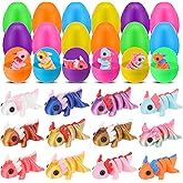 Capoda 12 Pack Prefilled Easter Eggs with 3D Printed Articulated Animal Fidget Toys, Colorful Plastic Surprise Eggs with Flexible Mini Figurines, Non-candy Basket Stuffers for Spring Party Favors