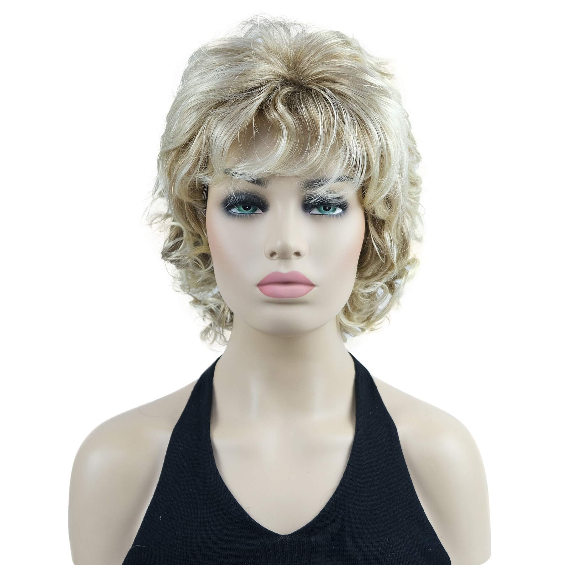 Lydell 10" Women's Short Soft Super Curly Wig Layered Natural Movement Synthetic Wigs (15BT613 Blonde Mix)