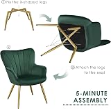 Yaheetech Modern Velvet Tub Chair Green with Curved Back and Gold Legs view 9