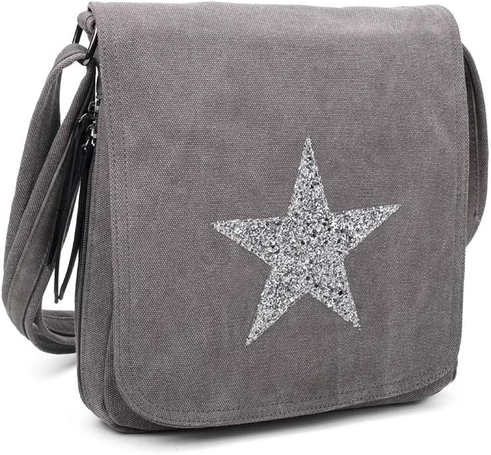 Women Sparkling Glitter Golden Star Shoulder Bag Travel Cross Body Bag Casual Messenger Bag Perfect for Casual Work Or School Use (Grey)