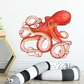RoyoLam Red Octopus Wall Decal Sea Animal Wall Sticker | Removable waterproof peel and stick wall art for nursery, baby room, classroom, preschool, living room, and playroom