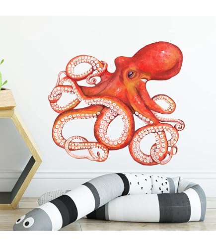 Calcomanía De Pared De Pulpo Marino – Vinilo Estilo Monstruo Oceánico (1485ig) Decoración Contemporánea
