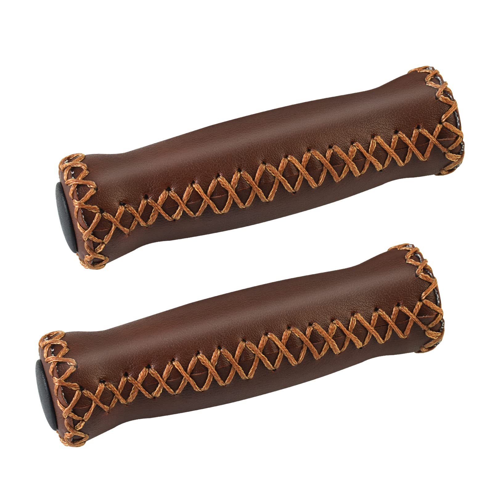 SOLODRIVE Bike Handlebar Grips, Vinyl Leather Grips, Hand-Stitched for Beach Cruiser Bike, Fits Most 22.2mm (7/8") Bicycle Handlebar (Deep Brown) โ image 1