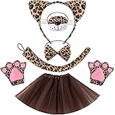 DRABPOI 6 Pcs Cheetah Costume for Women leopard Costume Cheetah Ears Headband Nose Tails Bow and Gloves Tutu Skirt Kit Animal Costumes Halloween Cosplay