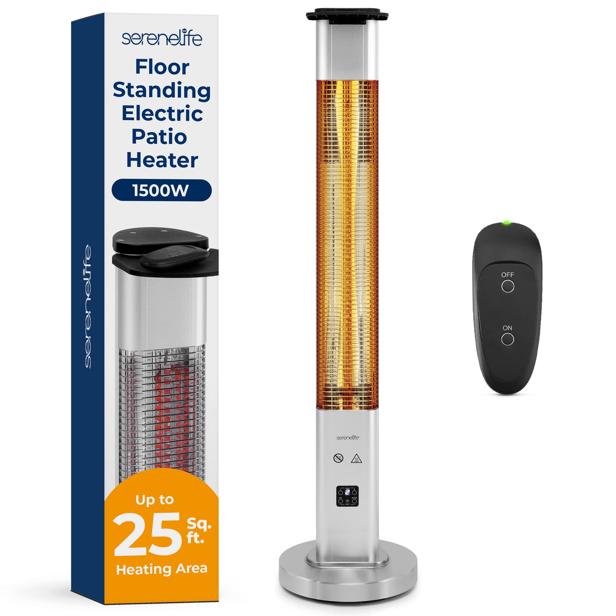 Photo 1 of SereneLife Outdoor Electric Patio Heater - 1500W High-Efficiency Infrared Heating, Remote Control Standing Heater with Aluminum Reflector, Waterproof Design, IP65 Approved, Quiet Operation