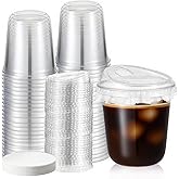 Round Bottom Plastic Cups with Lids,50 Pcs Ice Coffee Cups,Clear Drinking Cups for Juice,Smoothie,Coffee Shops and Party(12 oz)
