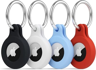 Panjal Apple AirTag Holder Silicone Case 4 Pack, Keyring, Anti-Lost Tracker