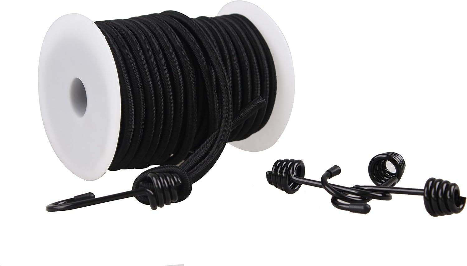 CARTMAN 1/4" Elastic Cord Crafting Stretch String, 40kg x 50ft, with 4 More Hooks, Black Color: Automotive