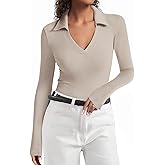 joyliveCY Long Sleeve Polo Shirts for Women V Neck Business Casual Work Tops Collared Shirts Slim Fit T-Shirts Fall Clothes