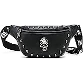 Leather Fanny Packs for Women,Fashion Leather Waist Bag Black Fanny Pack Men Skull Design Bum Bags for Women Crossbody Belt Bag Waist Pack for Holiday Festival Travel Running Hiking (Skull -1)