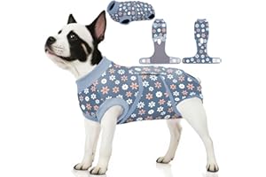 PetWarm Dog Recovery Suit, Bodysuit for Abdominal Affected Areas Sensitive Skin Areas, Dog Abdominal Affected Areas Bandages Substitute E-Collar and Cone, Pet Recovery Suit, Flower Pattern, Blue, L