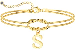 NECOCY 14K Gold Plated Couple Love Knot Initial Bracelets for Women Dainty Statement Letter Charm Bracelet Trendy Jewelry Cute Simple Fashion Chain Bracelets for Friends Gift