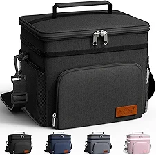 HOTOR Insulated Lunch Box for Men & Women - Leak-Proof Cooler Lunch Bag with 4 Pockets, Adjustable Strap, Ideal for Work, Picnic, Travel - Medium, Black, 10.2"×6.9"×8.5"
