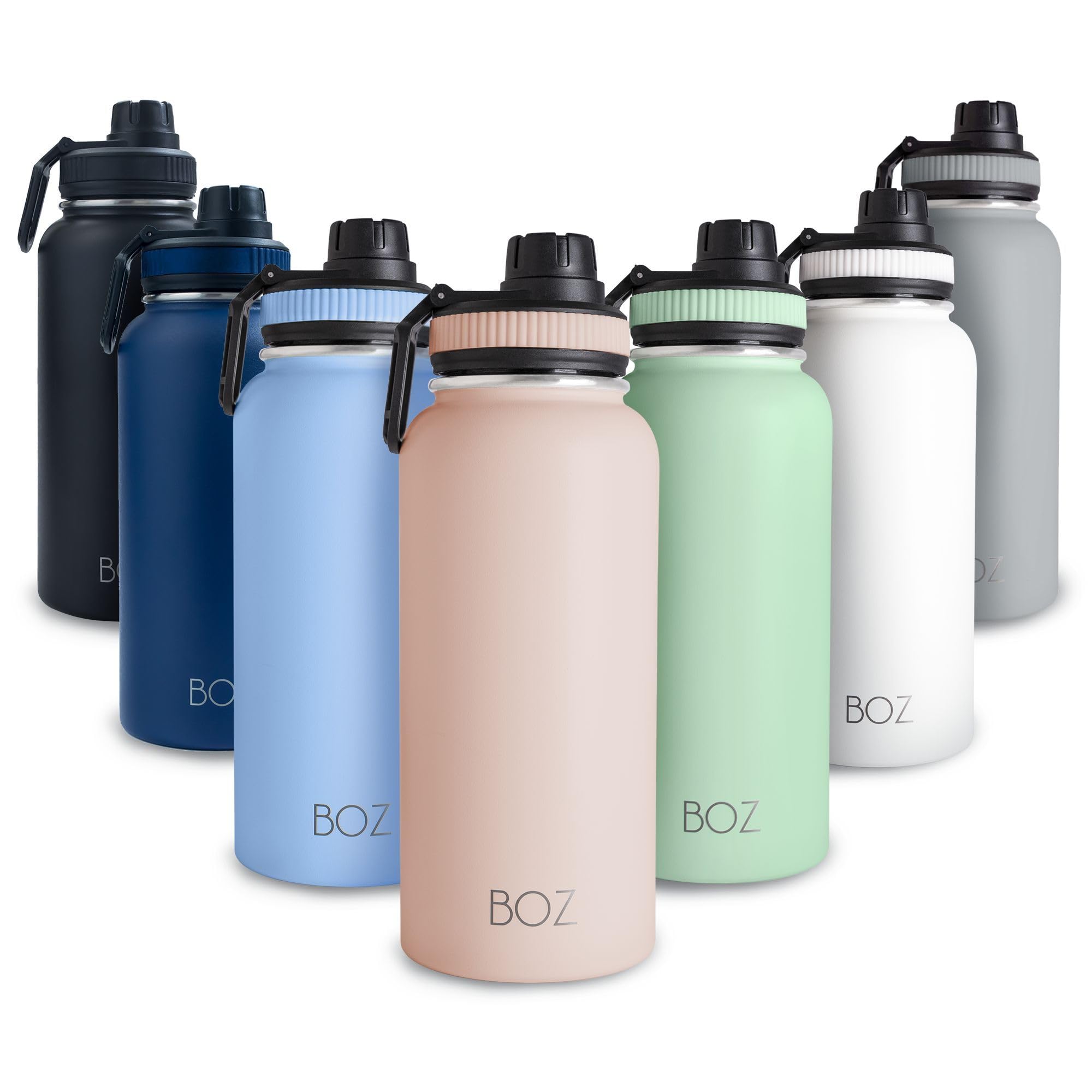 BOZ Stainless Steel Water Bottle - Vaccum Insulated Water Bottle 32 Oz - Wide Mouth BPA Free Sport Water Bottle for Gym with Spout Lid - Thermal Hot & Cold 1 Litre Pink Water Bottle
