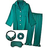 ALHAVONE Kids Silk Pajamas for Girls Satin Pajama Sets 2 Pcs Ruffle Pajamas Girls Button Down Pjs Set Sleepwear Loungewear