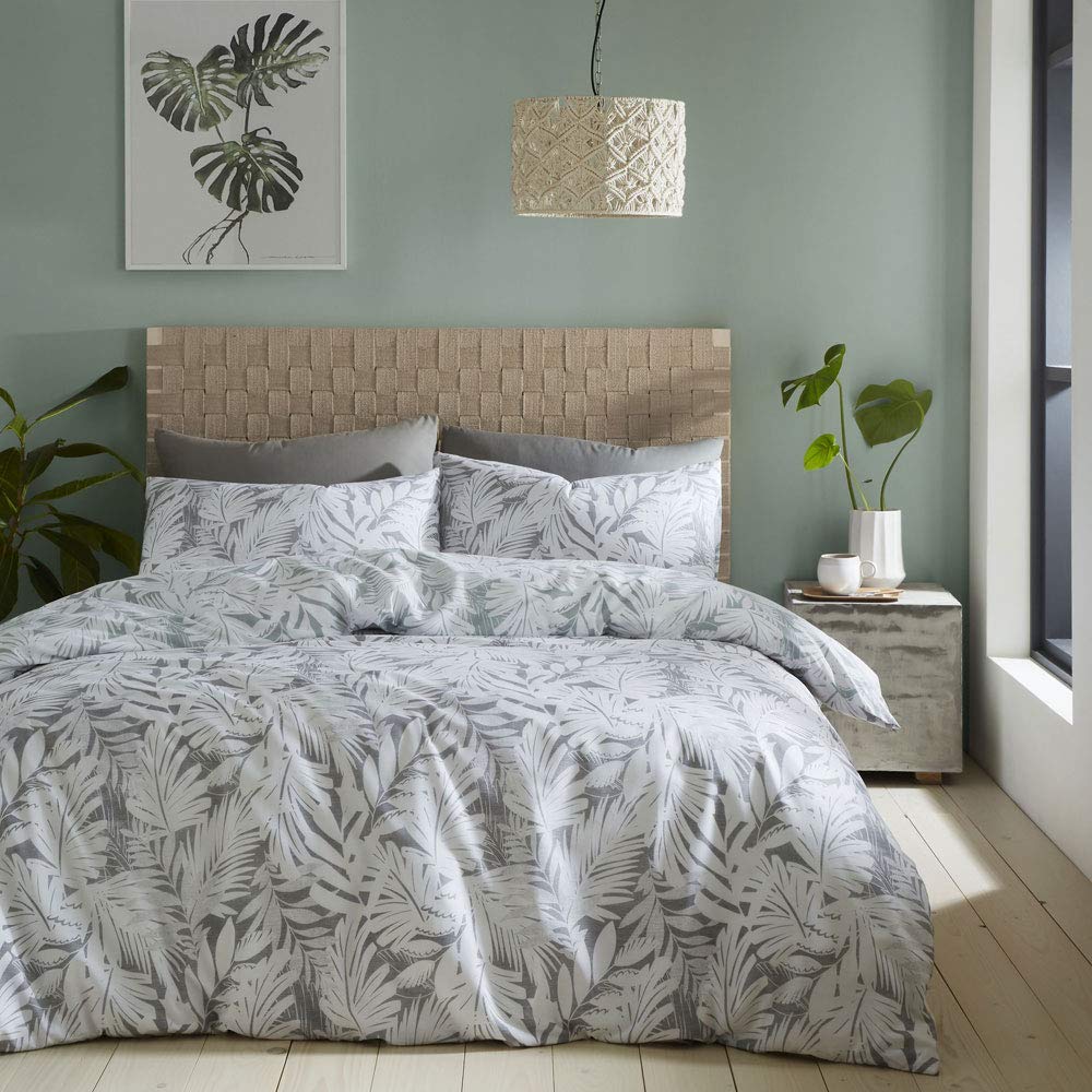 Catherine Lansfield Montego Leaf Easy Care Single Duvet Set Grey