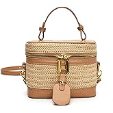 Summer Straw Crossbody Bags For Women Basket Purse Box Purse Bucket Bag Shoulder Straw Vacation Handbags