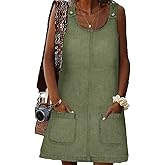 BZB Women's Sleeveless Casual Denim Dress Crewneck Vintage Loose Jean Overall Dress with Pockets