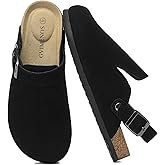 Gvimenos Suede Clogs for Women Leather Mules Adjustable Buckle with Comfort Cork Footbed and Arch Support
