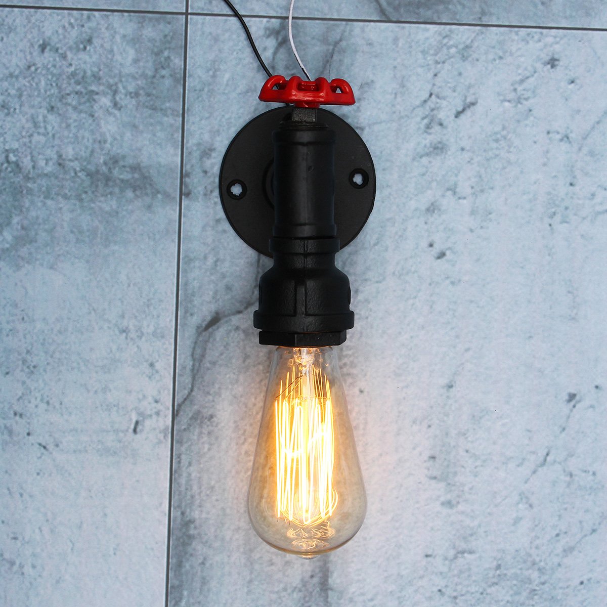 Jeteven Wandlampe E27 Lampefassung Metall Vintage Wandleuchte Retro Industriell loft Stil für Büro Korridor Restaurant Keller Untergeschoss usw, Max. 60W (Schwarz B)