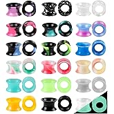 WINSENET 40Pcs Silicone Ear Gauges Flexible Ear Tunnels Gauges Soft Expander Stretching Ear Plugs Tunnels Colorful Double Flared Earring Piercings Jewelry for Men Women 2G-26mm