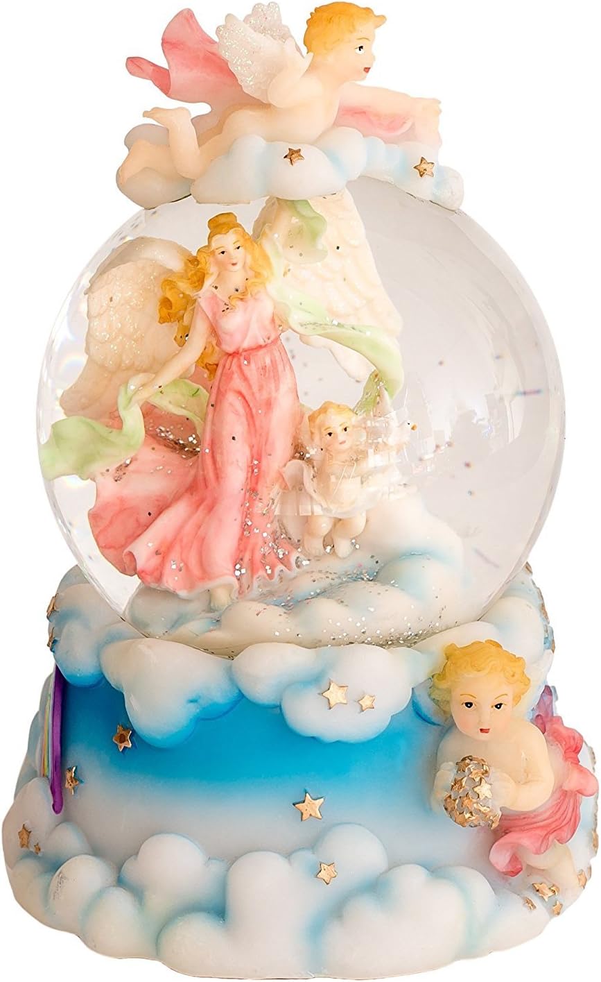 Angels 100MM Resin Stone 3D Musical Water Globe Plays Tune Wind Beneath My Wings