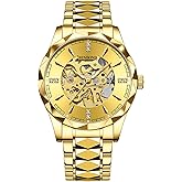 DoniRudy Men's Automatic Mechanical Watches for Men Business Dress Luminous Waterproof Luxury Diamond Men's Watch Gold Dial
