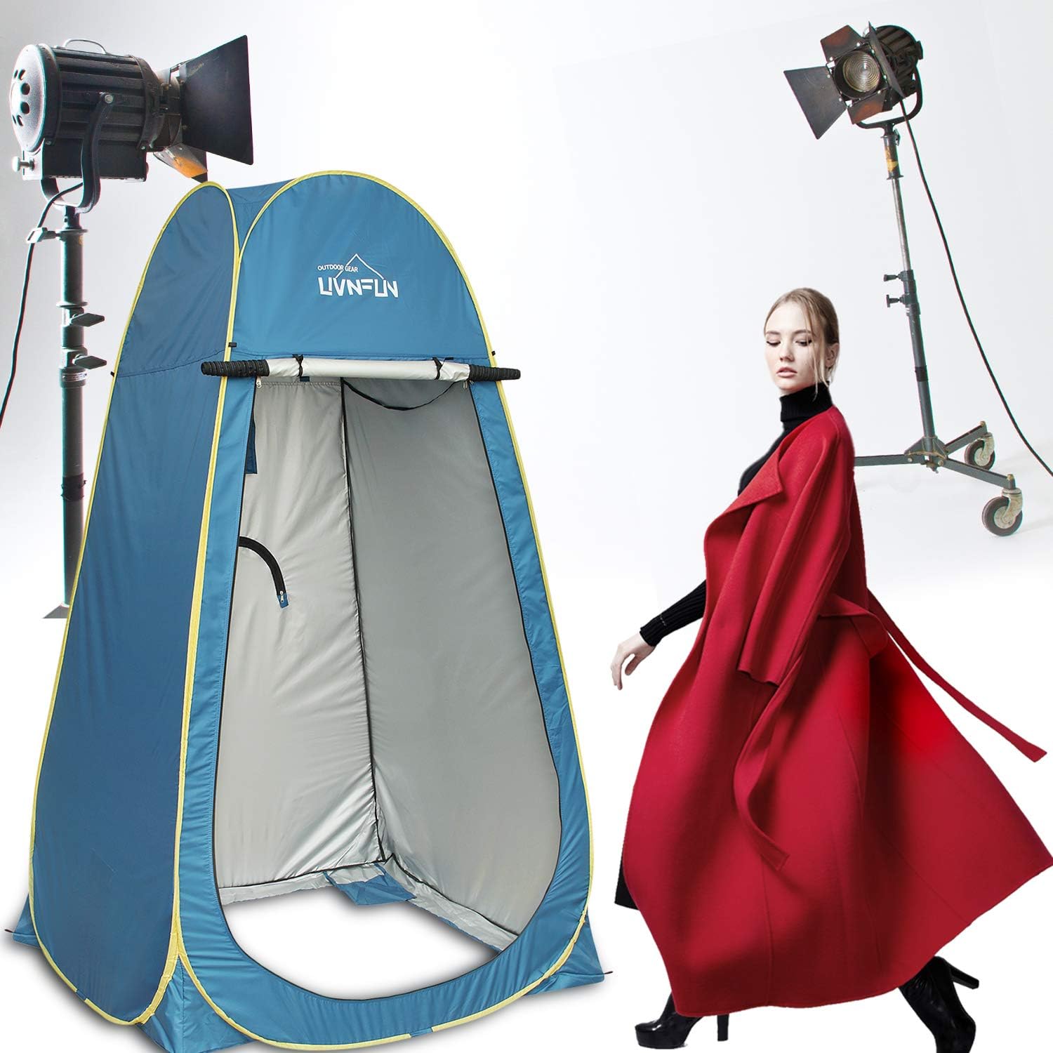6.9 FT Pop Up Camping Shower Tent, Portable Changing Room Privacy Shelter Tent for Outdoor Camping Toilet with Carrying Bag, Extra Tall - Blue: Sports & Outdoors