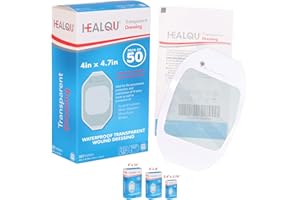 Transparent Film Dressing, 4" x 4.7" Pack of 50 Waterproof Wound Bandage Adhesive Patches, Post Surgical Shower or IV Shield,