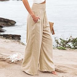 Linen Pants Women Summer Leg Palazzo Pants for