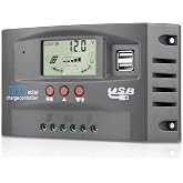 DYVIAHOME 60A MPPT Solar Panel Charging Controller, 12V/24V Auto Solar Battery Charger Controller with LCD Display, Dual USB Port and Timer Setting ON/Off Hours (Grey)
