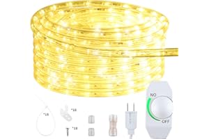 ISUERFY 12M/40ft Dimmable LED Rope Light, Cuttable Waterproof Indoor Outdoor Clear Tube Light Rope, 432 Warm White LEDs 110V 3000K Flexible Soft Connectable for Patio Balcony Garden House Decor
