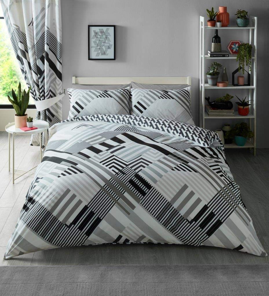 Gaveno Cavailia Luxurious Geo Stripe Bed Set with Duvet Cover and Pillow Cases, Polycotton, Grey, King