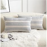 Cethom Decorative Boho Lumbar Throw Pillow Covers, Farmhouse Textured Pillow Case, 12 x 20 Inch Set of 2, Chair Sofa Bedroom Living Room Home Decor Couch Cushion Case, Classic Blue and Beige