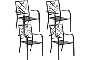 Oakcloud 4 Pieces Patio Wrought Iron Chairs, Metal Outdoor Dining Set, Stackable Bistro Chairs with Armrest for Garden Backyard, 300 LBs, Black