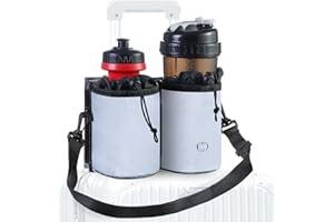 WIROTA Luggage Cup Holder Travel Drink Bag Luggage Drink Caddy with Shoulder Strap, Thermal Insulation and Zipper Pocket, Travel Accessories Gifts for Flight Attendants, Fits Roll on Suitcase Handles