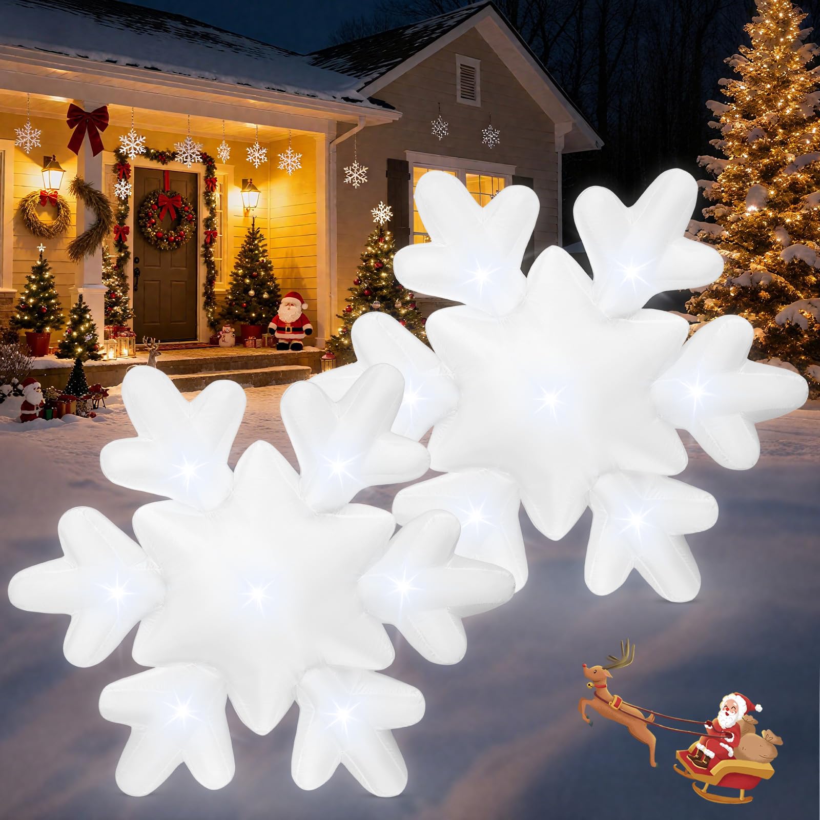 Photo 1 of 2 PCS Christmas Inflatable Snowflake 4.2 FT Giant Blow Up Snowflakes Built-in 7 LED Lights for Christmas Inflatable Outdoor Decoration Winter Frozen Xmas Party Supplies Yard Garden Lawn Decor