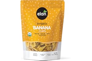 Elan Organic Banana Chips, 4.8 oz, Non-GMO, Vegan, Gluten-Free, Kosher, Sweetened with Organic Sugar, Crunchy Snacks, Sweet Snacks