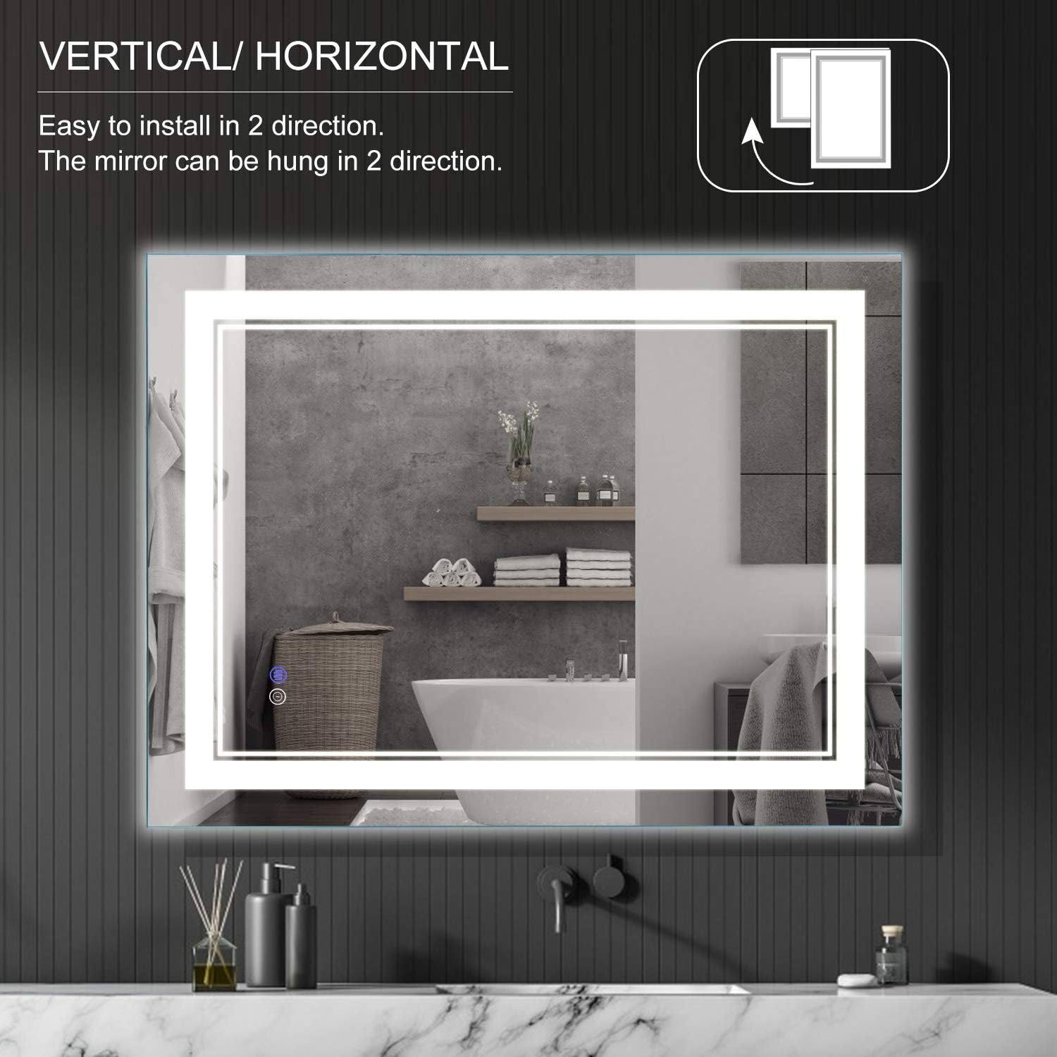 MAISTECH Bathroom Mirror with LED Lights Dimmable Anti-Fog Backlit Wall Mounted Makeup Vanity Mirror with Lights Horizontal/Vertical (32 x 24): Furniture & Decor