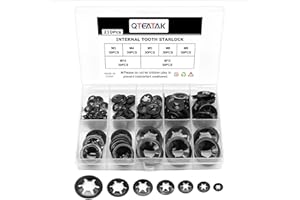 QTEATAK 210Pcs Black Internal-Tooth Star Lock Washers Assortment Set-7 Size (M3 M4 M5 M6 M8 M10 M12)