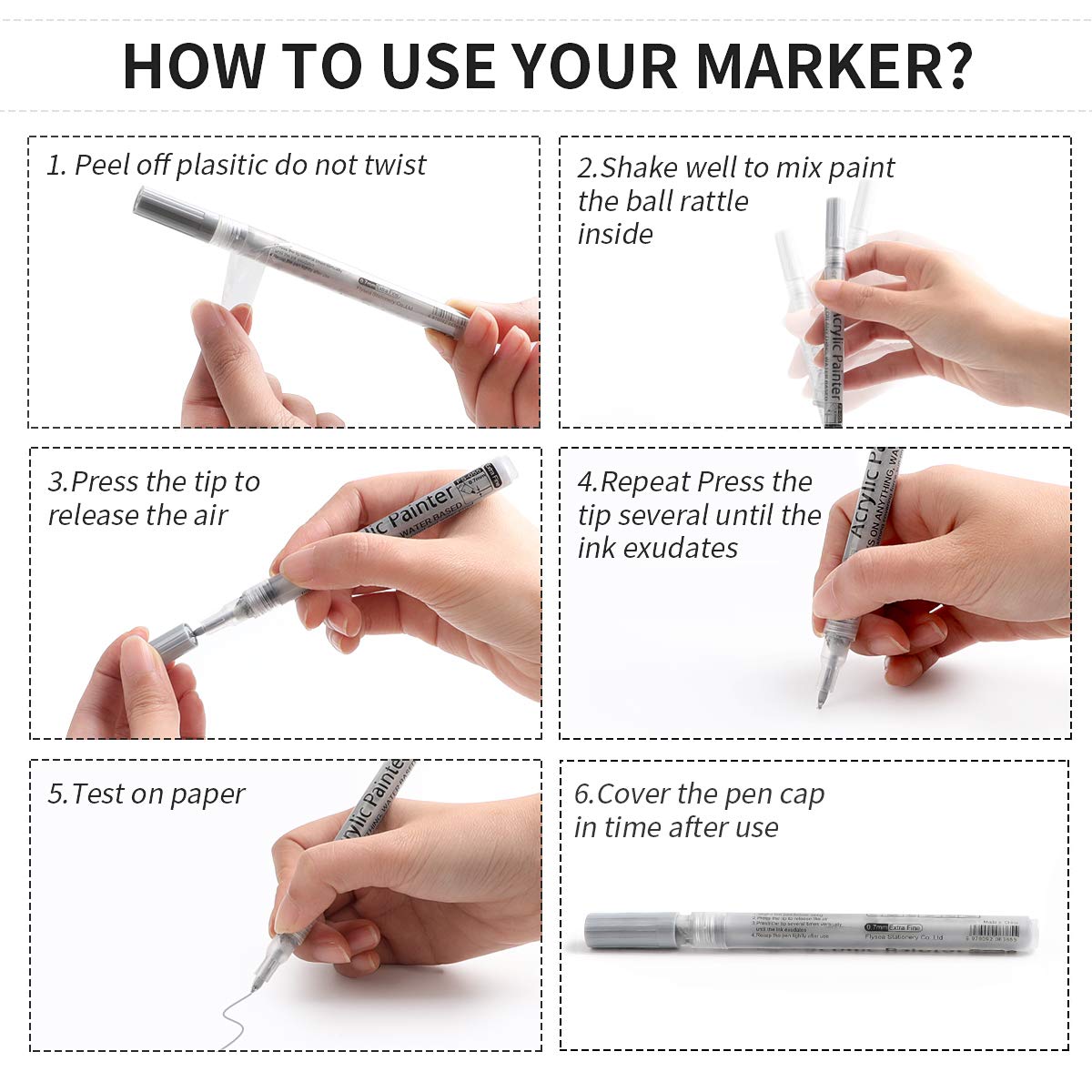 isightguard Acrylic Paint Pens,6 Pack Black White Paint Markers, Paint Pens for Rock Painting Stone Ceramic Glass Wood Plastic Glass Metal Canvas,Drawing, Water-Based Acrylic Paint Sets (Gold+Silver)