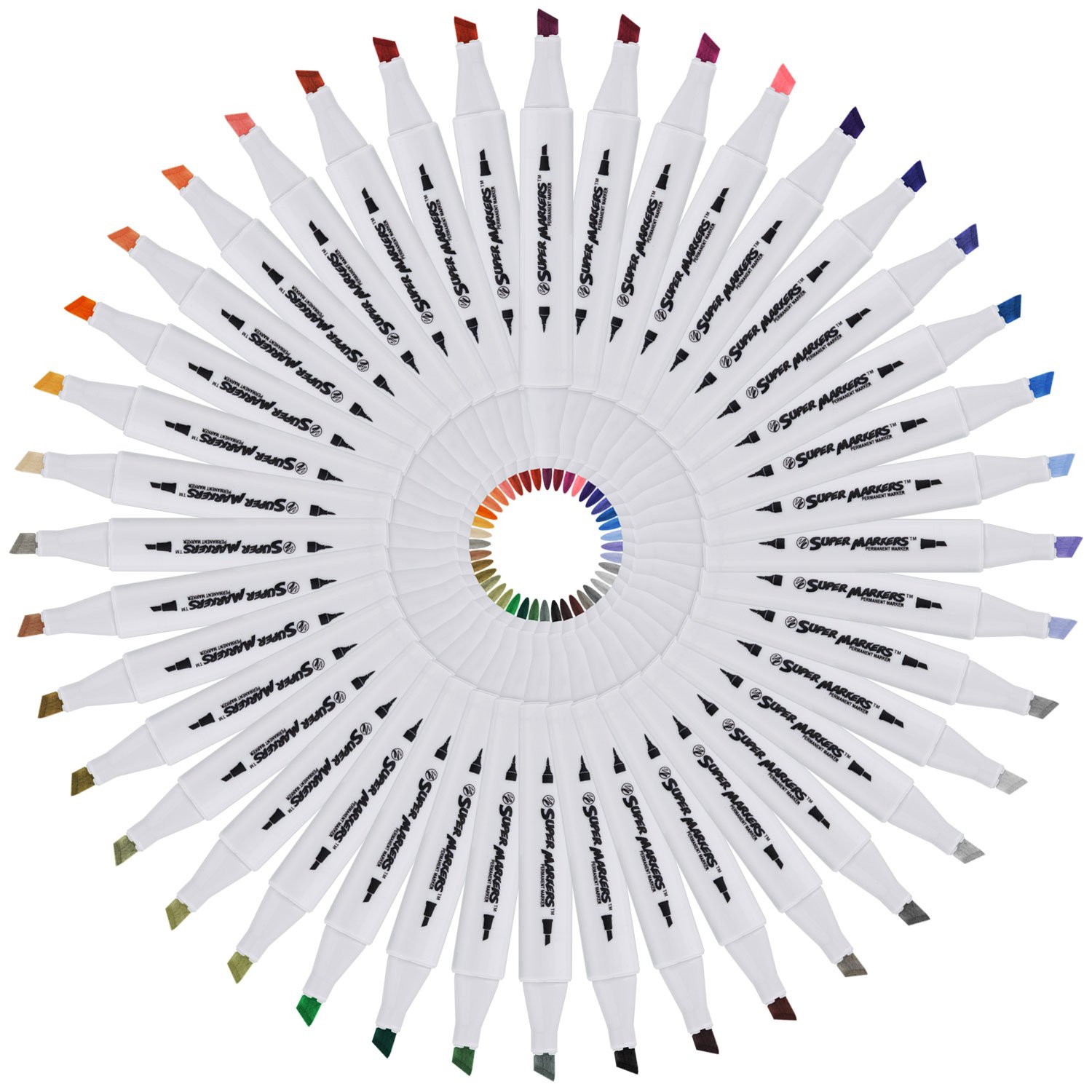 40 Color Super Markers Primary Tones Dual Tip Set - Double-Ended Permanent Art Markers with Fine Bullet and Chisel Point Tips - Ergonomic Tri-Oval Barrels - Draw, Sketch, Illustrate, Render, Manga
