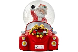 Celebright Christmas Musical Snow Globe with Water Spinner - Plays 8 Songs Including Jingle Bells & Lights Up with Changing LED Colours - Large 14cm (Santa in Car Driving)